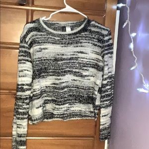 Black and white knit crew neck sweater
